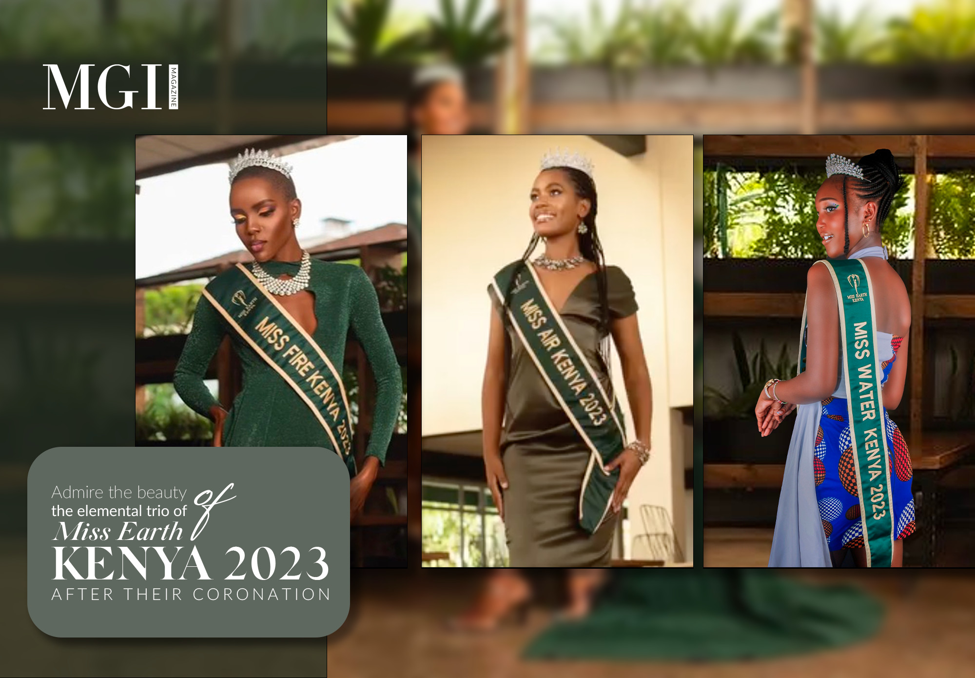 Admire the beauty of the elemental trio of Miss Earth Kenya 2023 after their coronation